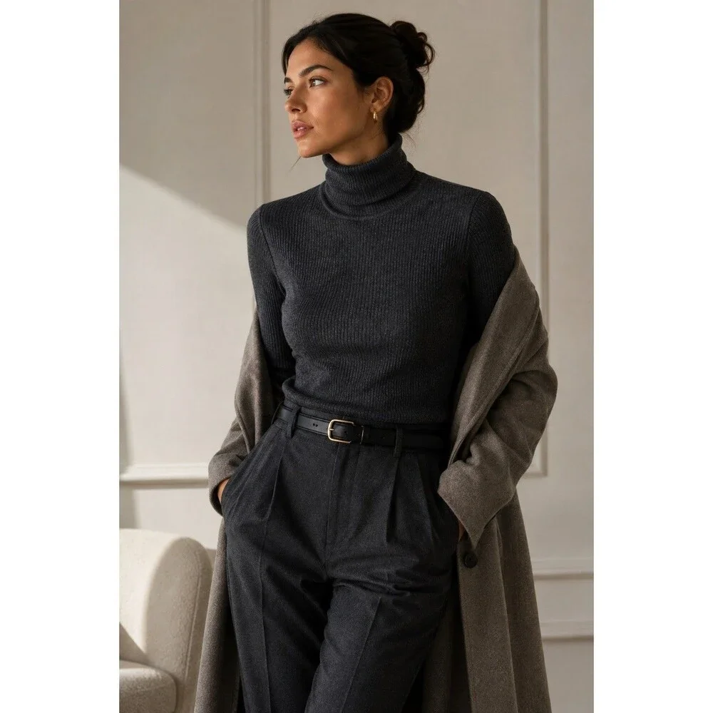 Philosophy Republic 100% Wool Ribbed Turtleneck Sweater Charcoal Gray L